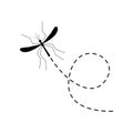 Mosquito icon. Mosquitoes flying on a dotted route. Vector illustration Royalty Free Stock Photo